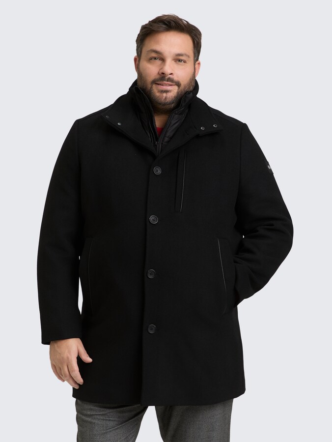 Plus Size - 2-in-1 wollen jas met uitneembare binnenjas door Men Plus Size, Black