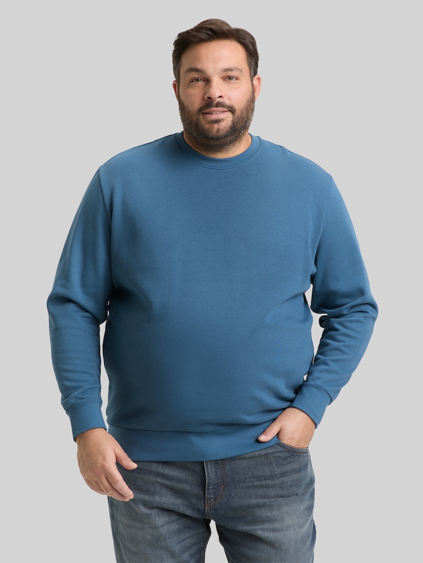 Plus Size - Basic Sweatshirt in Unifarben von Men Plus Size, real teal blue