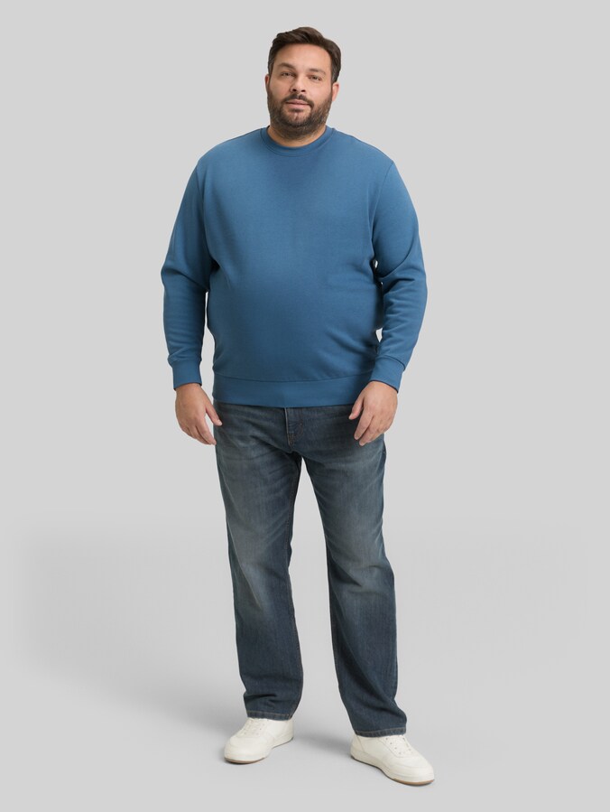 Plus Size - Basic Sweatshirt in Unifarben von Men Plus Size, real teal blue