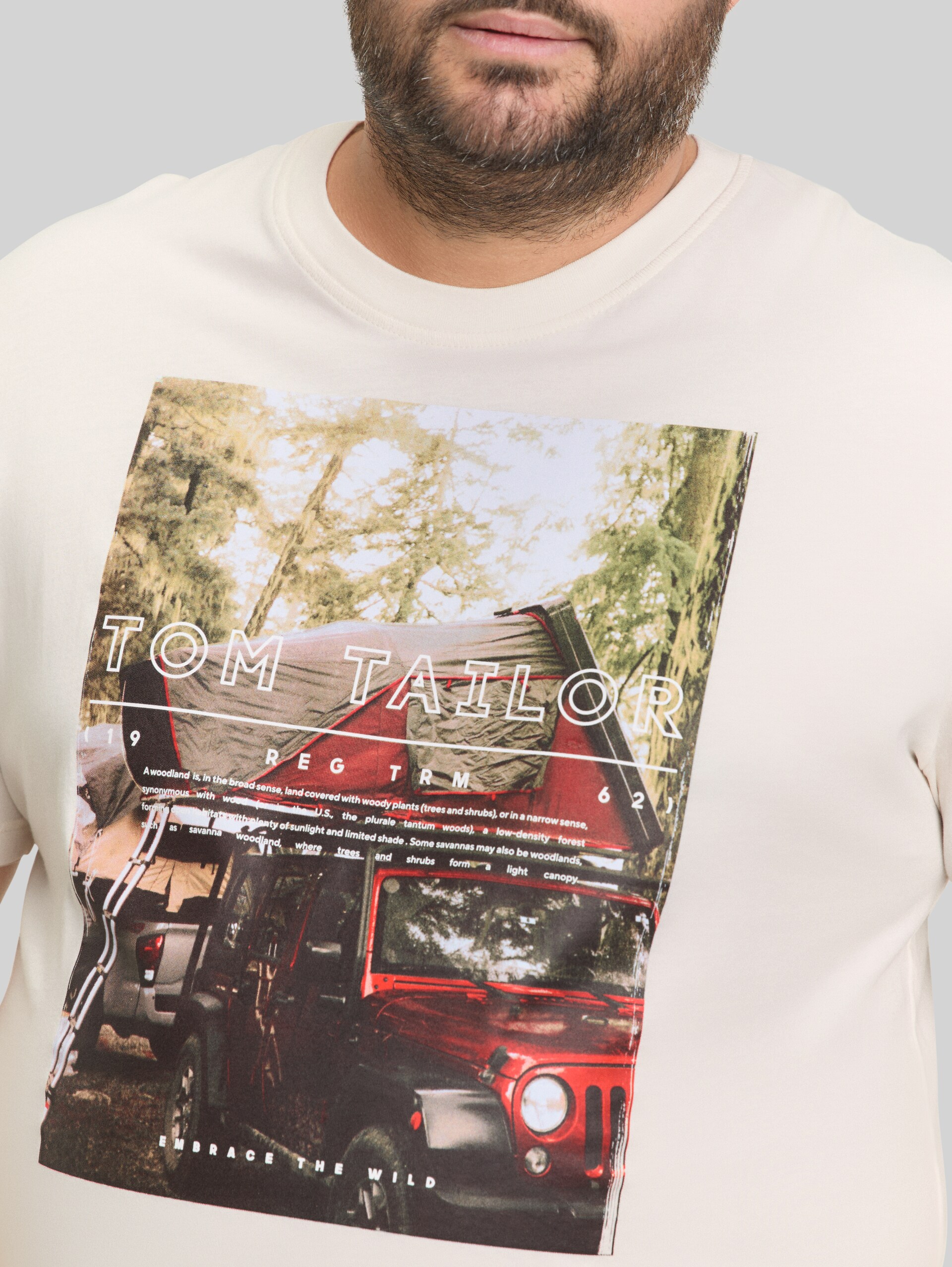 Plus Size - T-Shirt mit Fotoprint - Gardenia White - Detail-Model-Ansicht