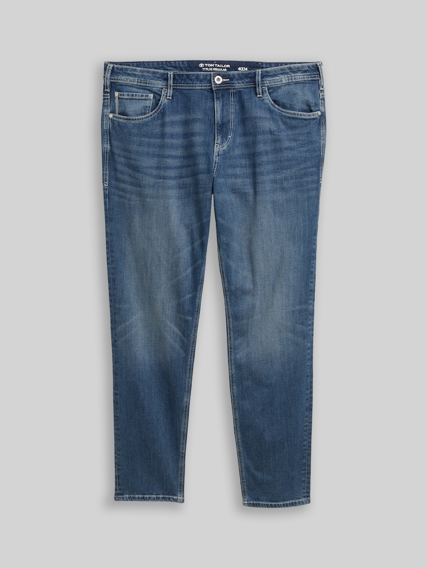 Plus Size - TTPLUS REGULAR Stretch Jeans by Men Plus Size, Used Mid Stone Blue Denim