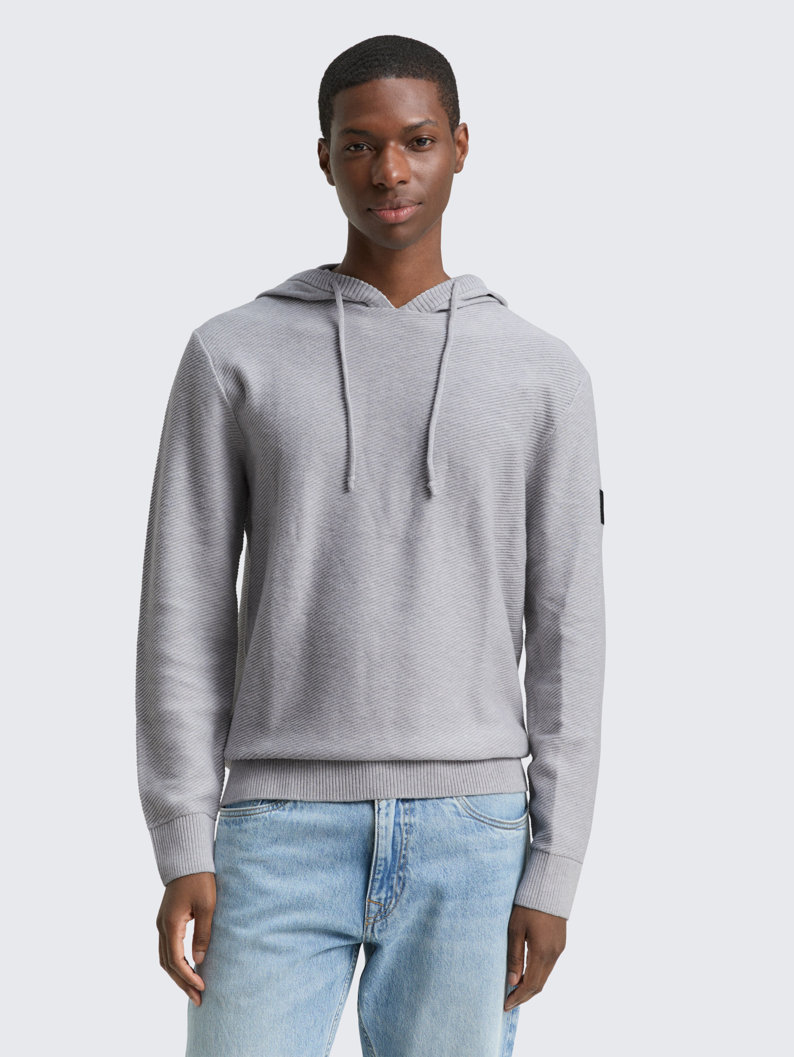 Strickpullover mit Kapuze von Denim Male, Light Stone Grey Melange