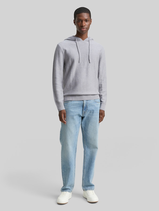 Pull en maille à capuche par Denim Male, Light Stone Grey Melange