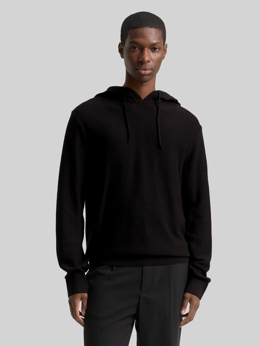 Strickpullover mit Kapuze von Denim Male, Black
