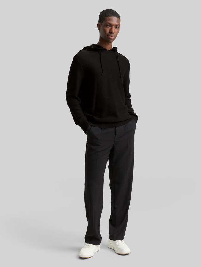 Strickpullover mit Kapuze von Denim Male, Black