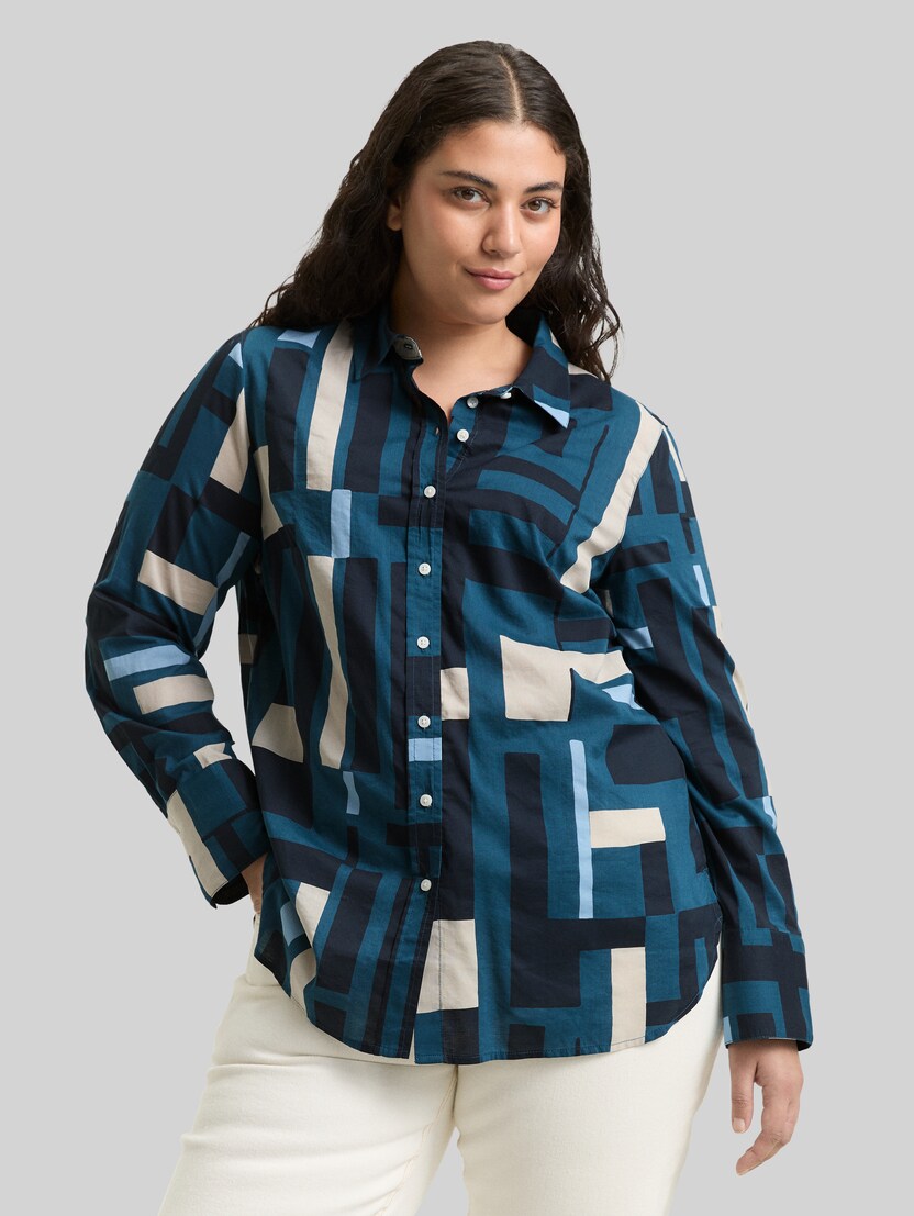 Plus Size - Overhemdblouse met patroon door Women Plus Size, teal geometric design