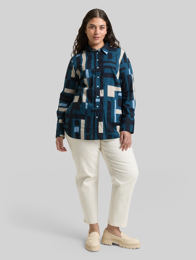 Plus Size - Overhemdblouse met patroon door Women Plus Size, teal geometric design
