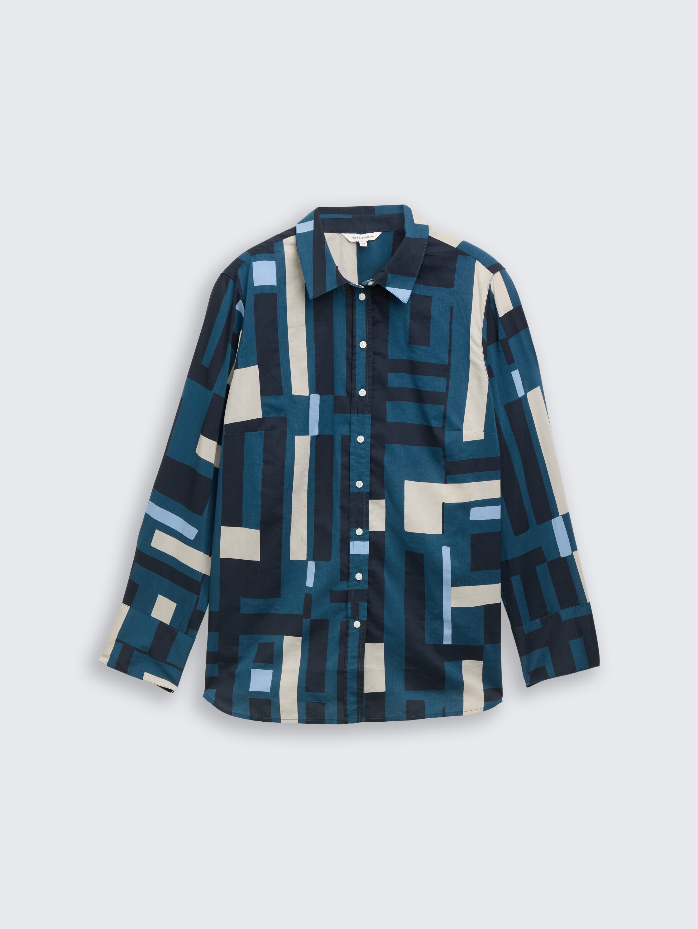 Plus Size - Hemdbluse mit Muster - teal_geometric_design - 