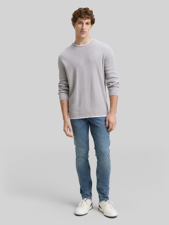2-in-1 Strickpullover aus Baumwolle von Denim Male, Light Stone Grey Melange