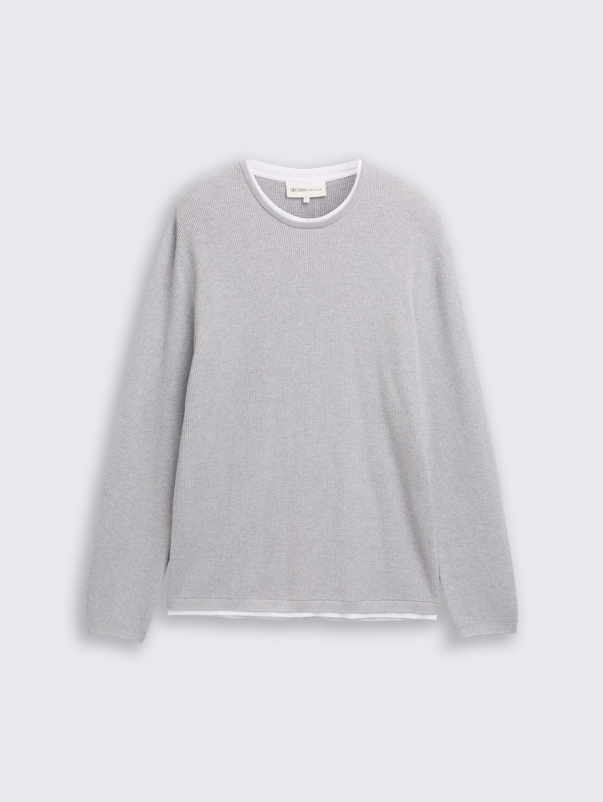 2-in-1 Strickpullover aus Baumwolle - Light Stone Grey Melange