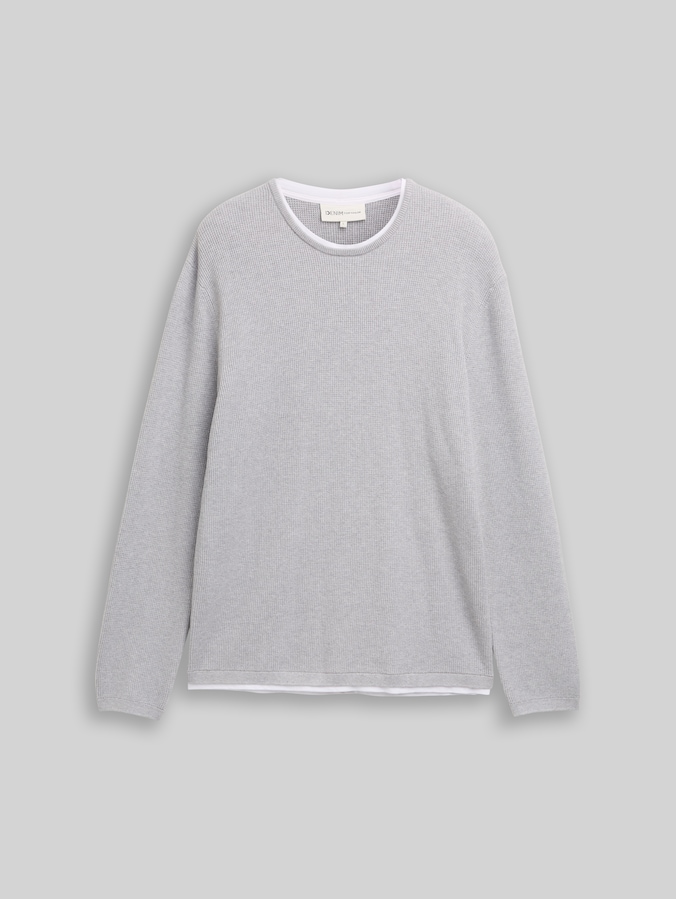 2-in-1 Strickpullover aus Baumwolle von Denim Male, Light Stone Grey Melange