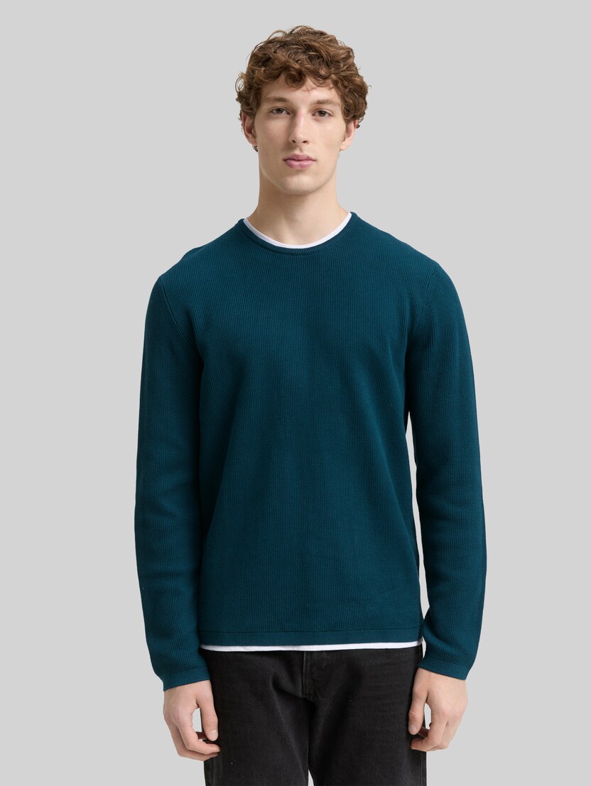 2-in-1 Strickpullover aus Baumwolle von Denim Male, deep pond green