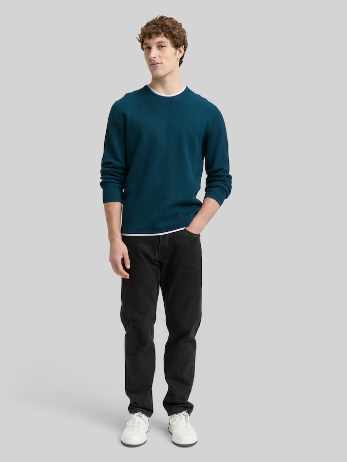 2-in-1 knitted jumper made of cotton by Denim Male, deep pond green