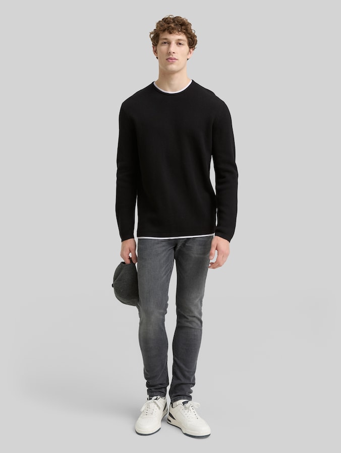 2-in-1 knitted jumper made of cotton by Denim Male, Black