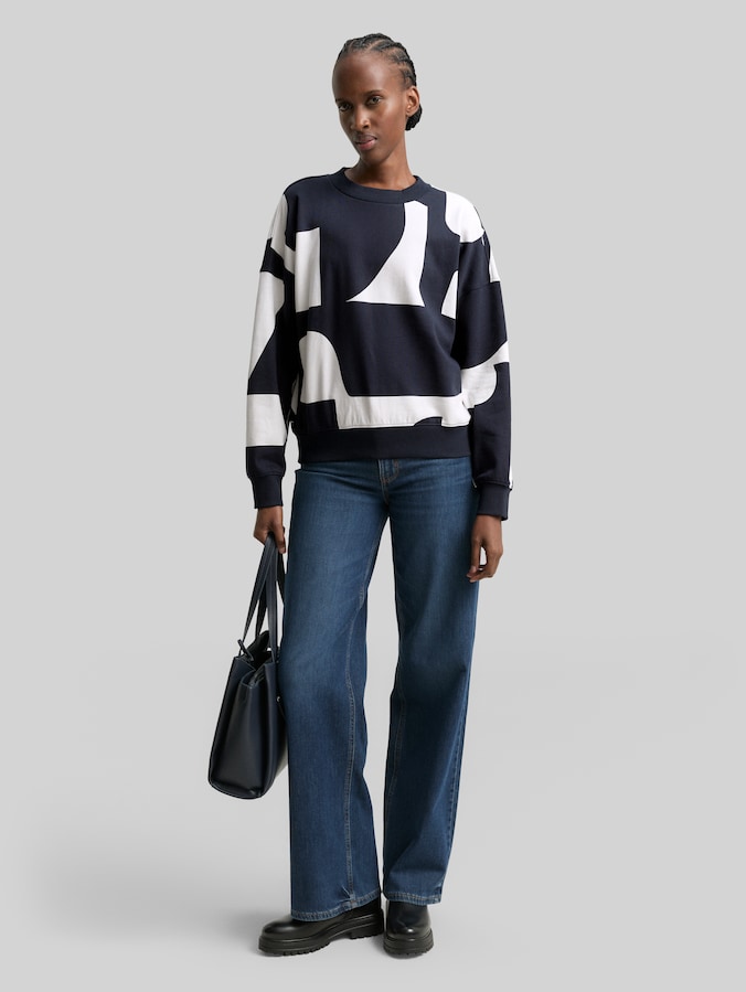 Loose Fit Sweatshirt mit Muster von Denim Female, navy white big scale print