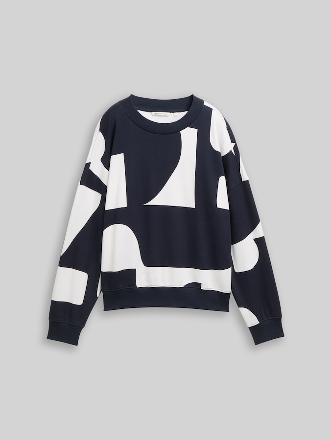 Loose-fit patterned sweatshirt by Denim Female, navy white big scale print