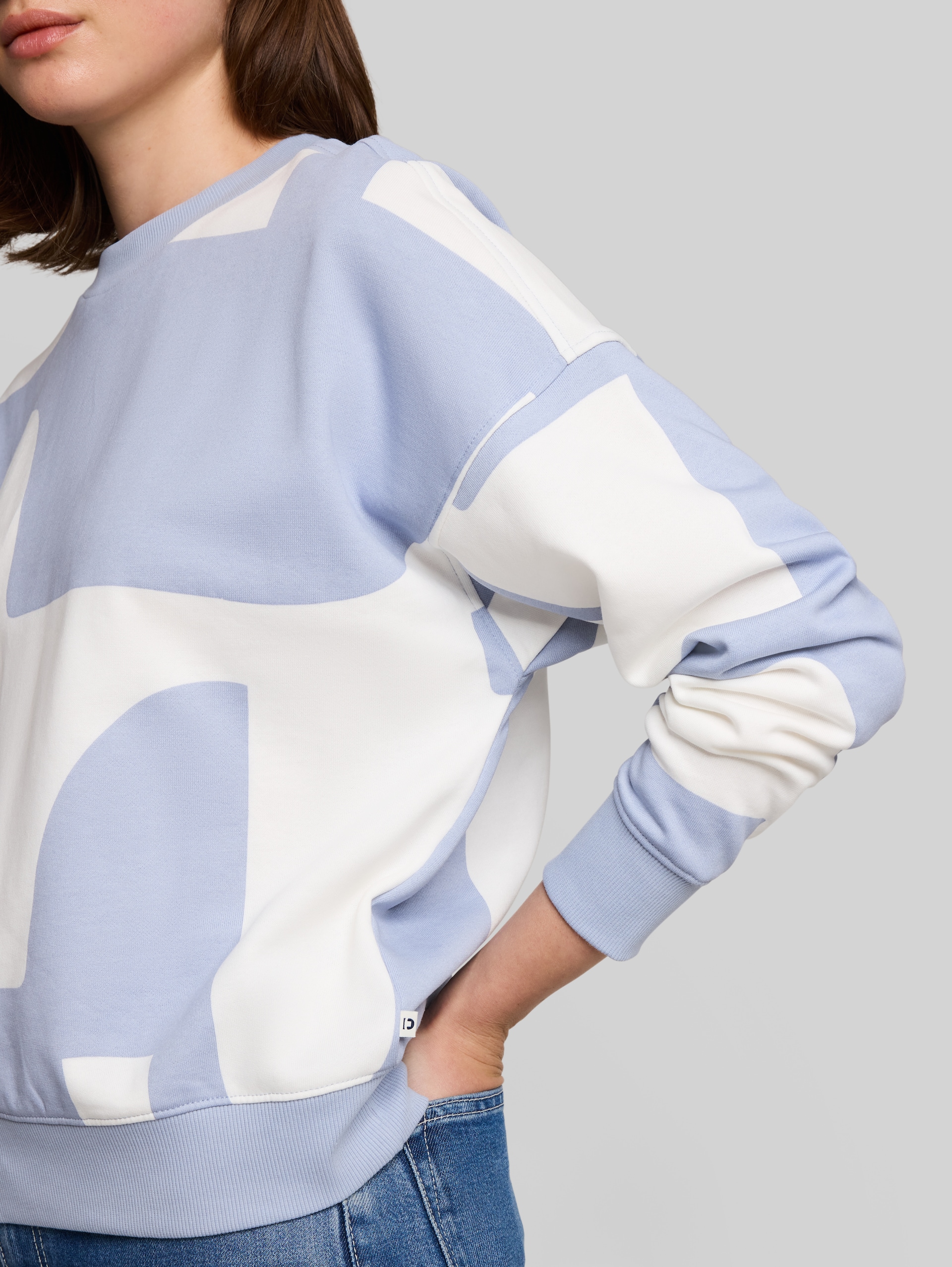 Loose Fit Sweatshirt mit Muster - foggy blue big scale print - Detail-Model-Ansicht
