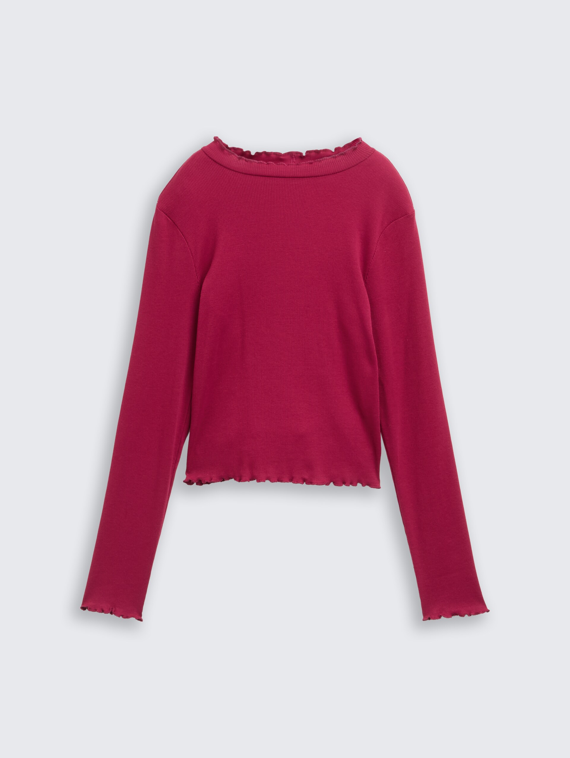Cropped Langarmshirt mit Rippstruktur - Beetroot Red - Vorder-Produkt-Ansicht