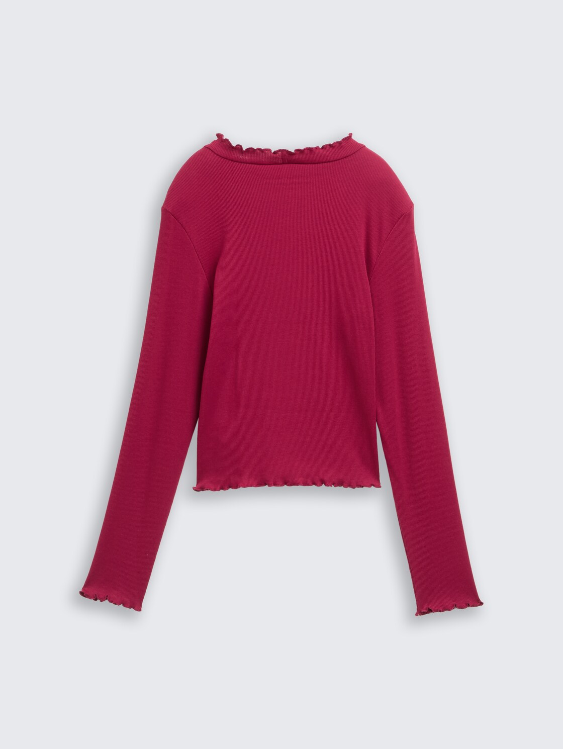 Cropped Langarmshirt mit Rippstruktur - Beetroot Red