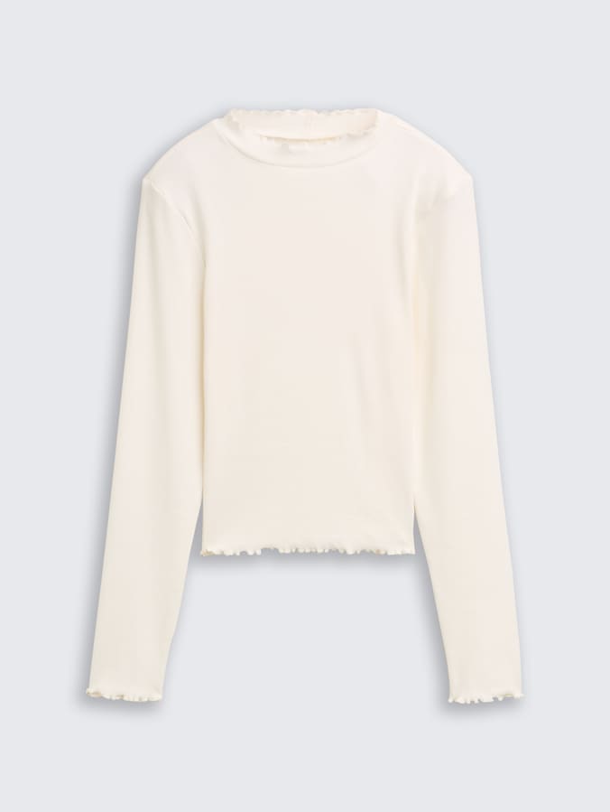 Cropped shirt met lange mouwen en geribde structuur door Teen Girls, Wool White
