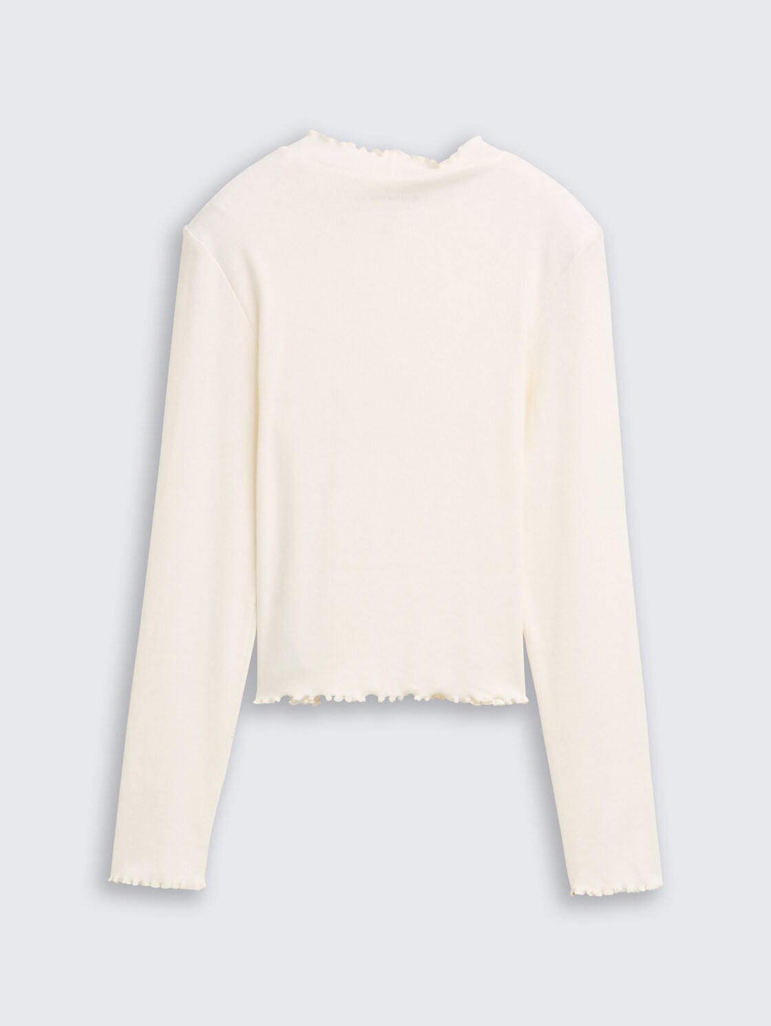 Cropped Langarmshirt mit Rippstruktur - Wool White