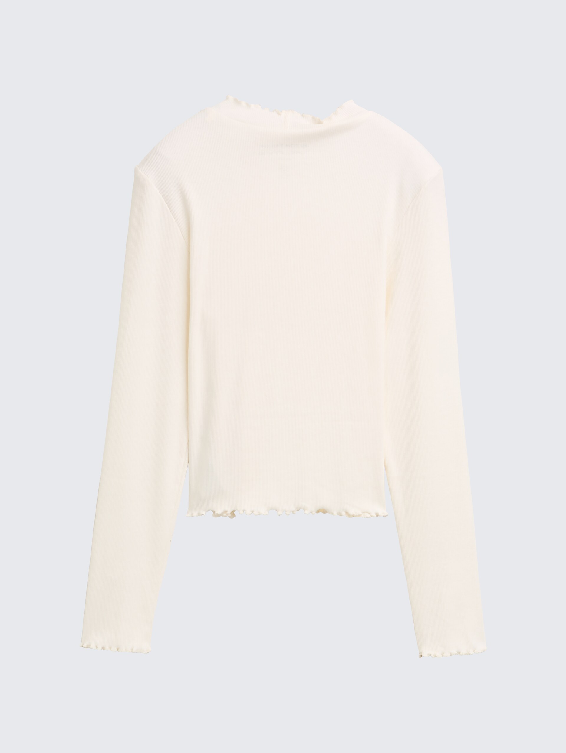 Cropped Langarmshirt mit Rippstruktur - Wool White