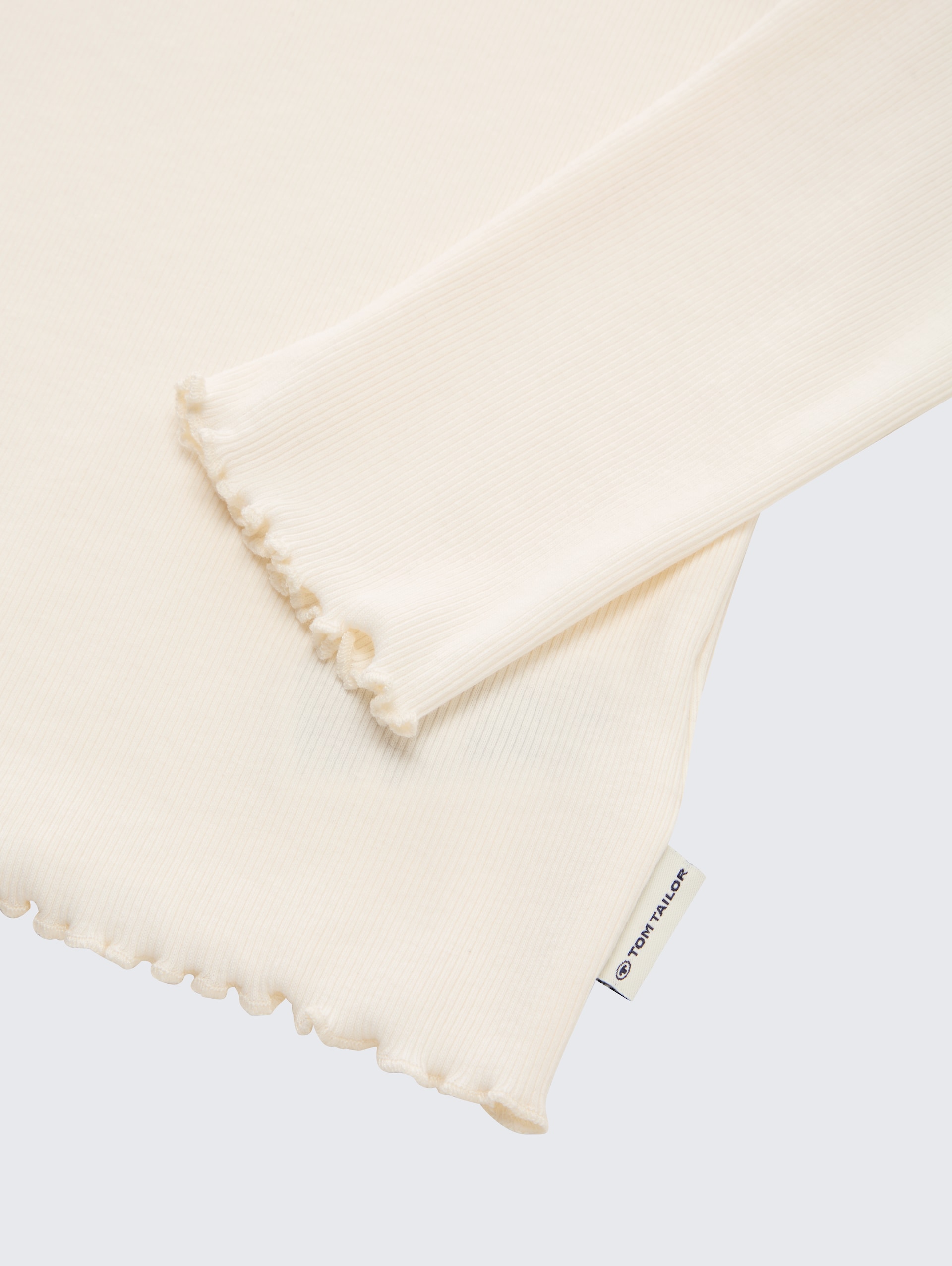 Cropped Langarmshirt mit Rippstruktur - Wool White - Detail-Model-Ansicht
