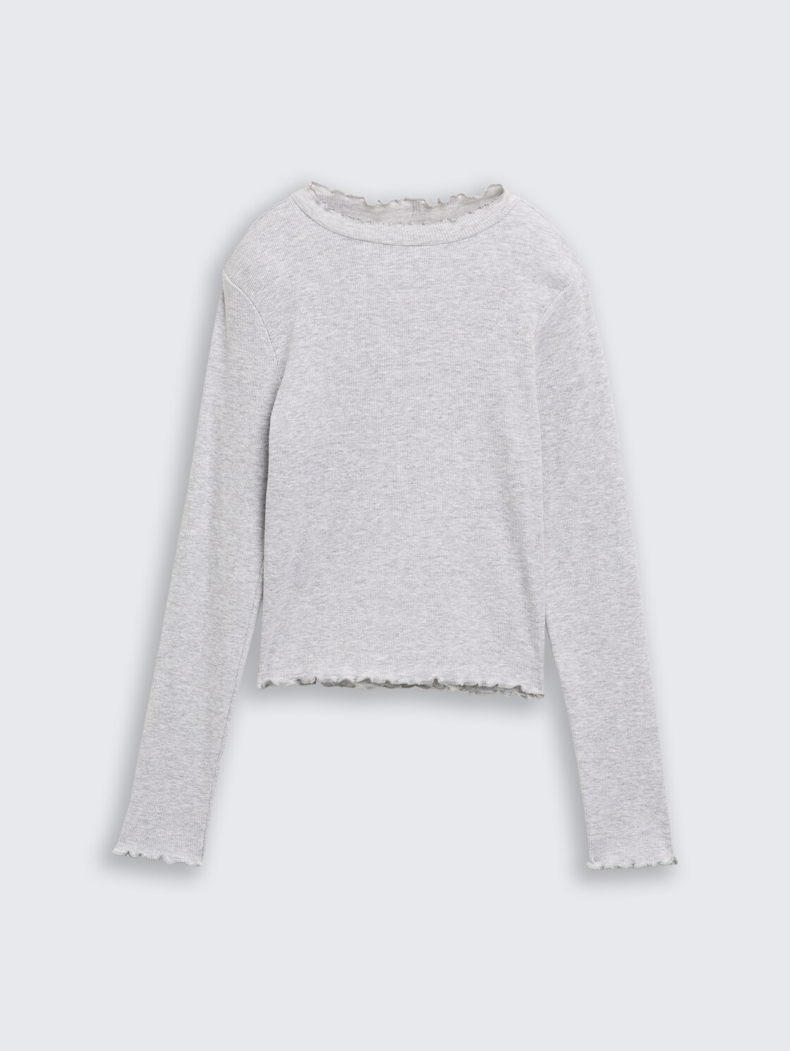 Cropped long-sleeved shirt with a ribbed texture - Light Stone Grey Melange - Front product view