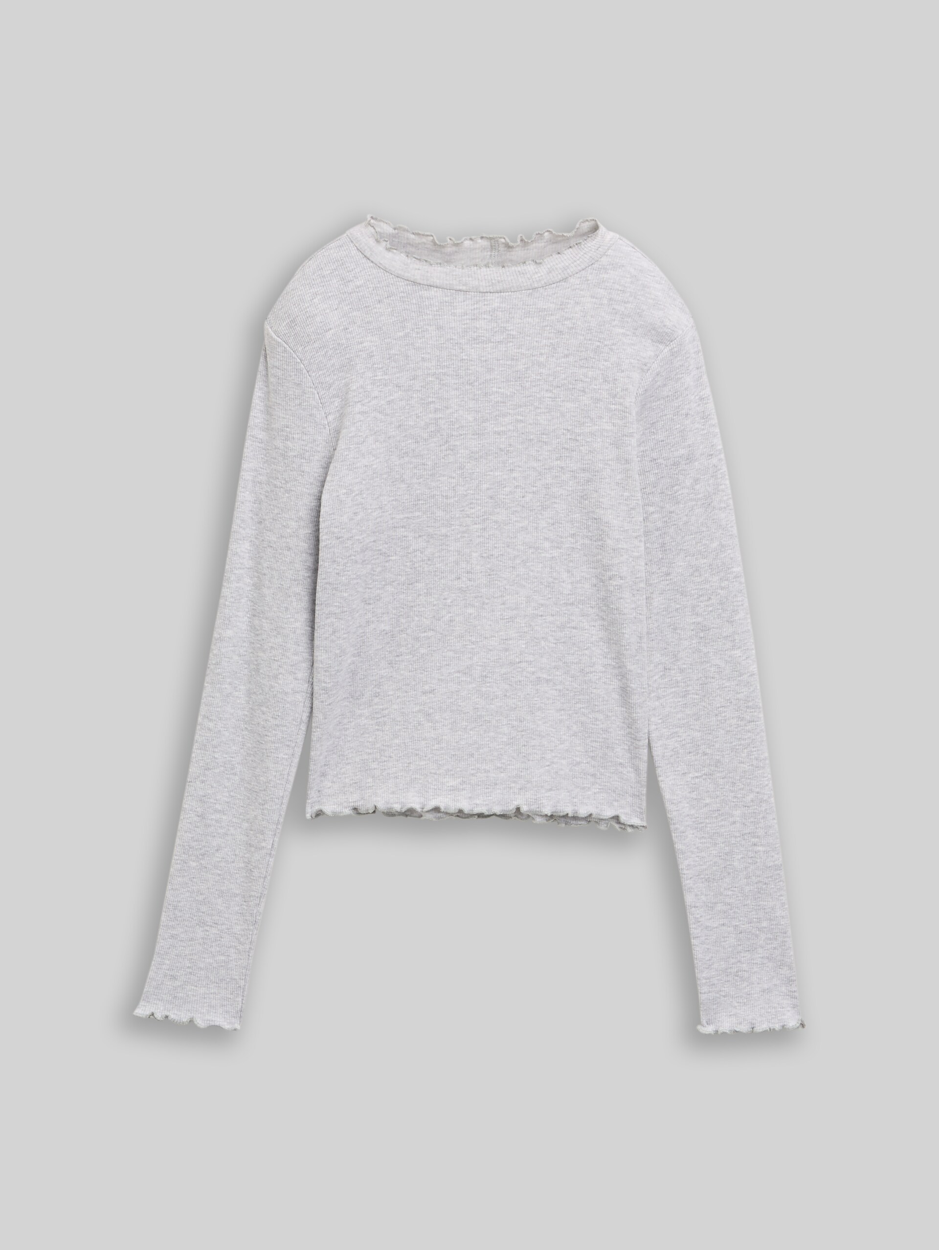 Cropped long-sleeved shirt with a ribbed texture - Light Stone Grey Melange - Front product view