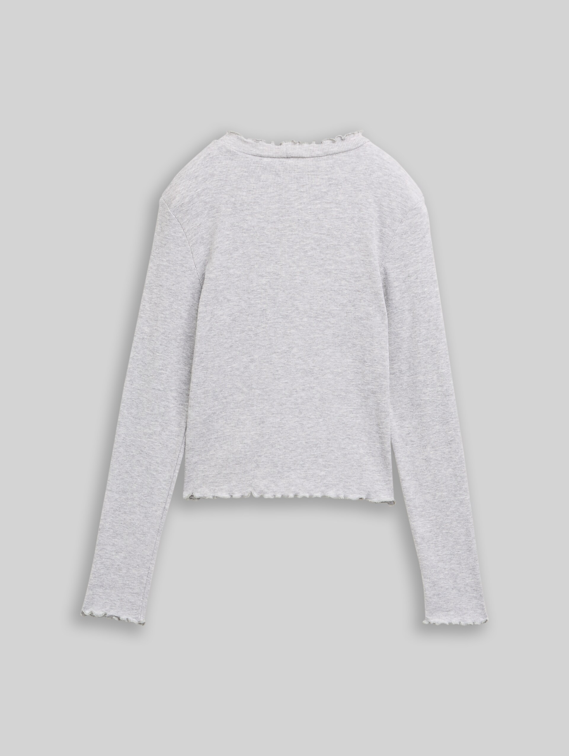 Cropped long-sleeved shirt with a ribbed texture - Light Stone Grey Melange