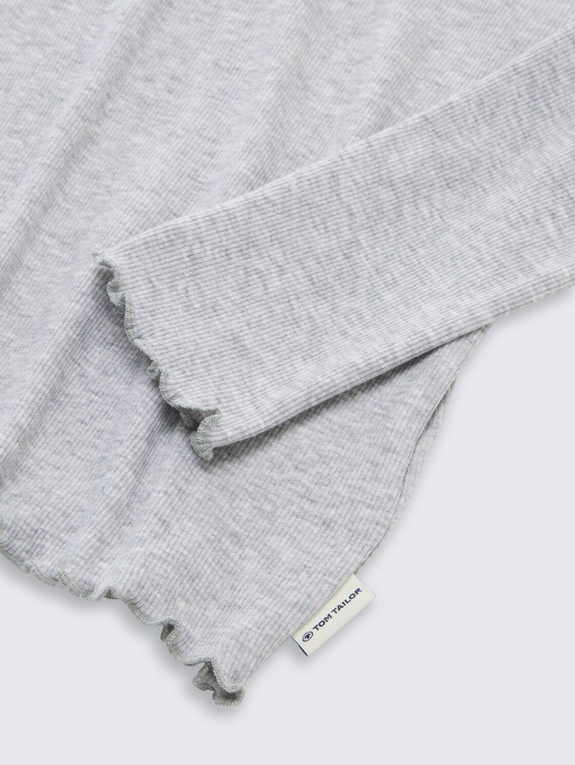 Cropped long-sleeved shirt with a ribbed texture - Light Stone Grey Melange - Detail model view