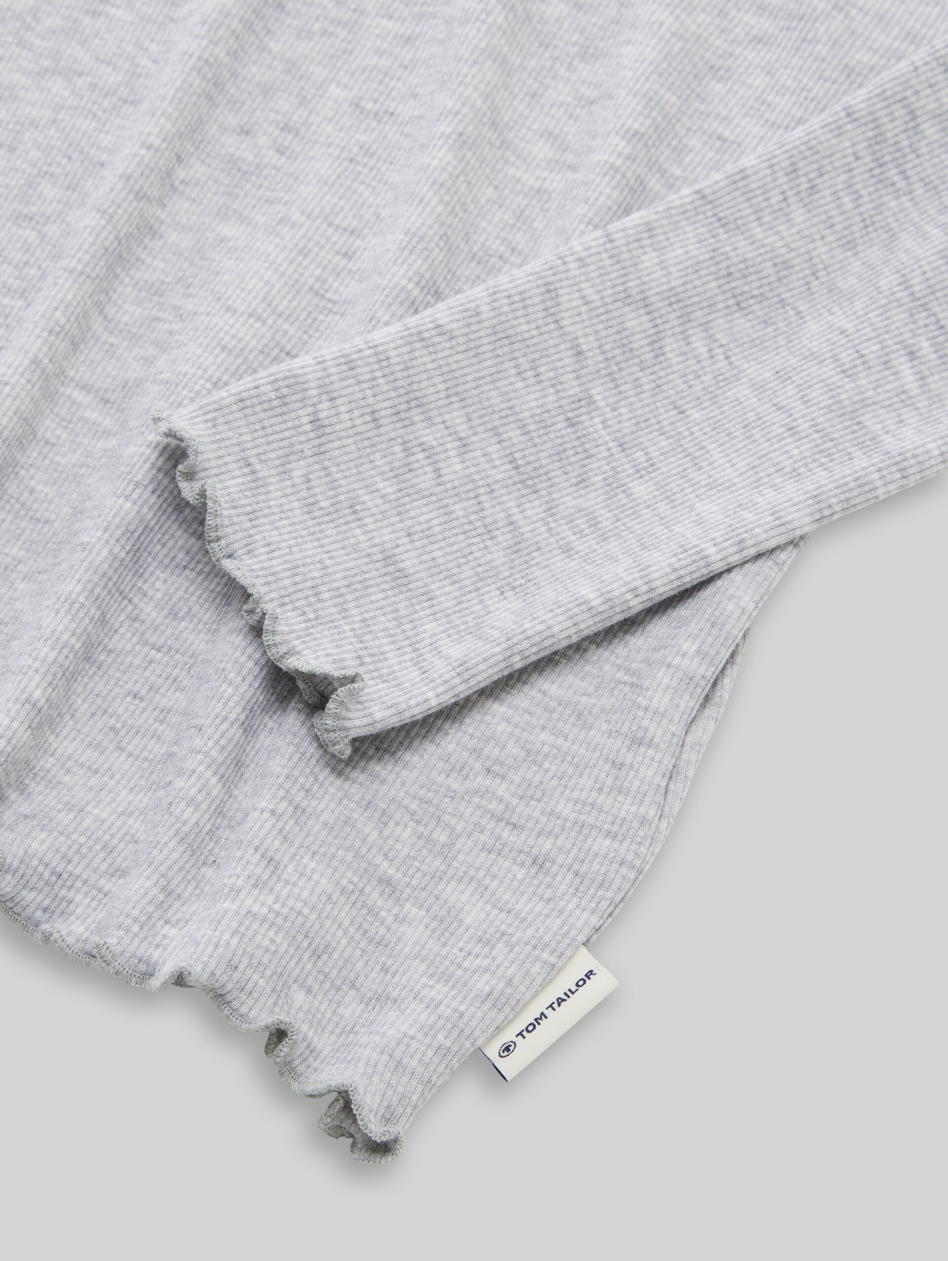 Cropped long-sleeved shirt with a ribbed texture - Light Stone Grey Melange - Detail model view