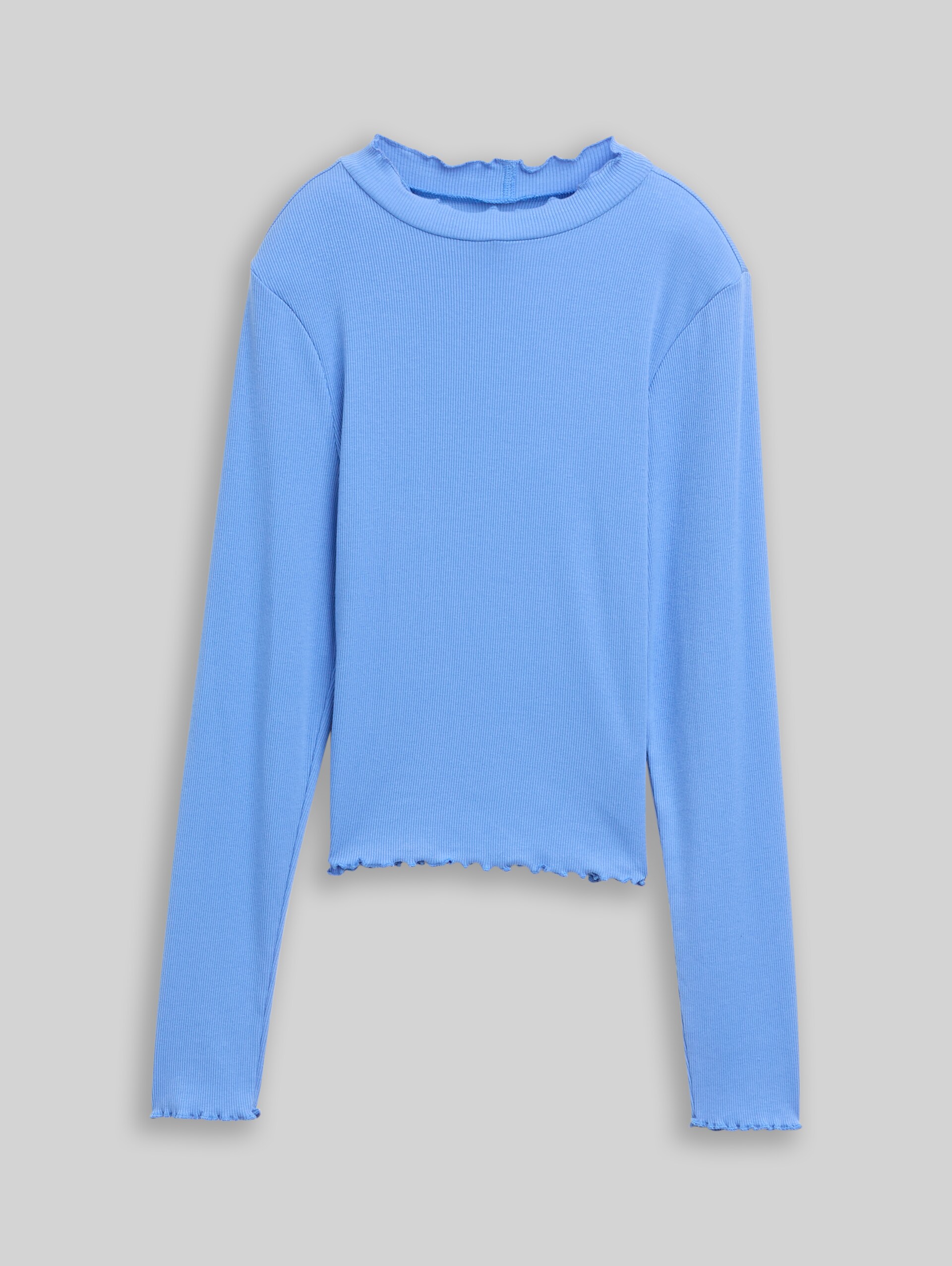 Cropped long-sleeved shirt with a ribbed texture - sicilian blue - Front product view