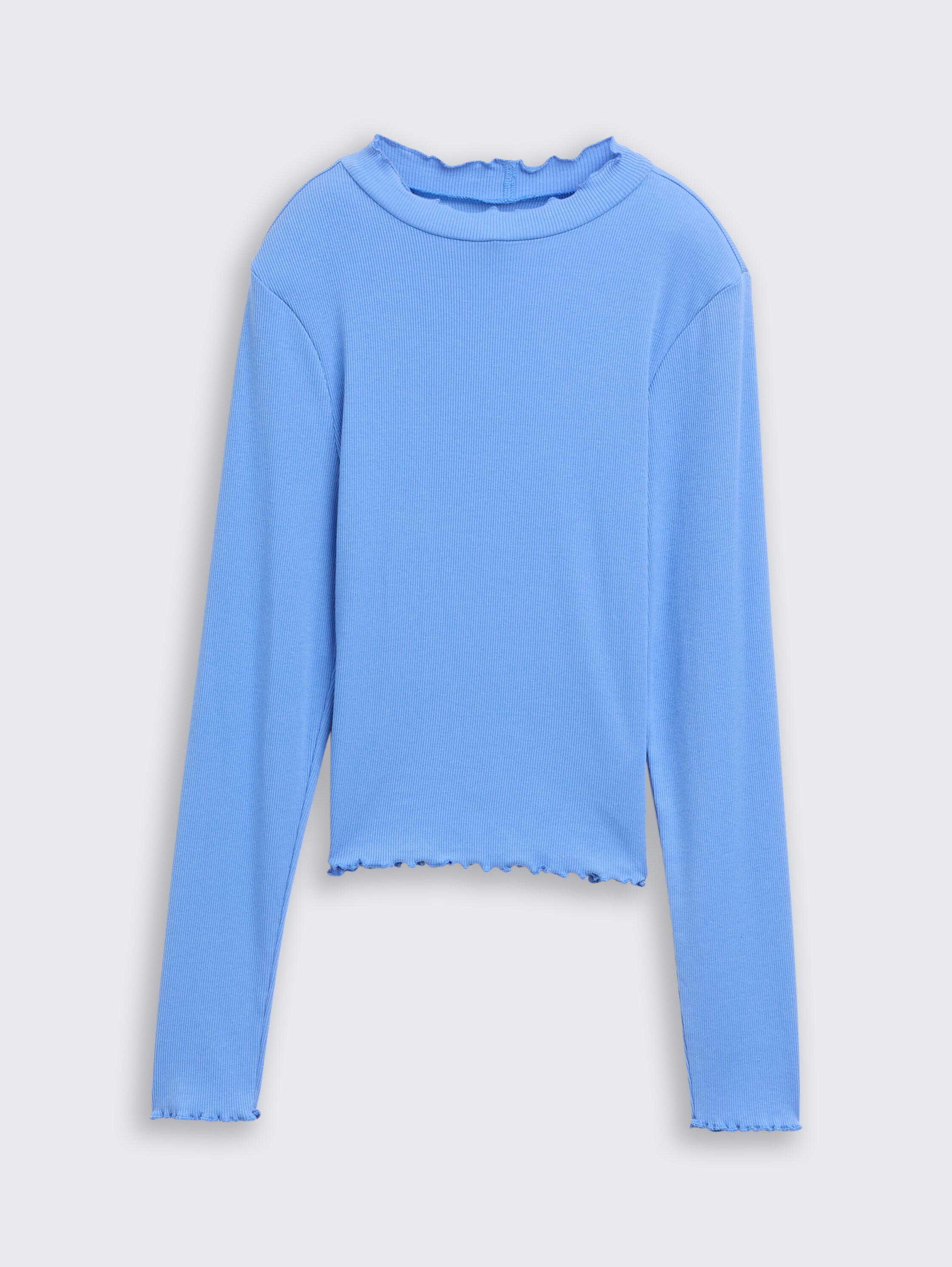 Cropped long-sleeved shirt with ribbed texture - sicilian_blue - 