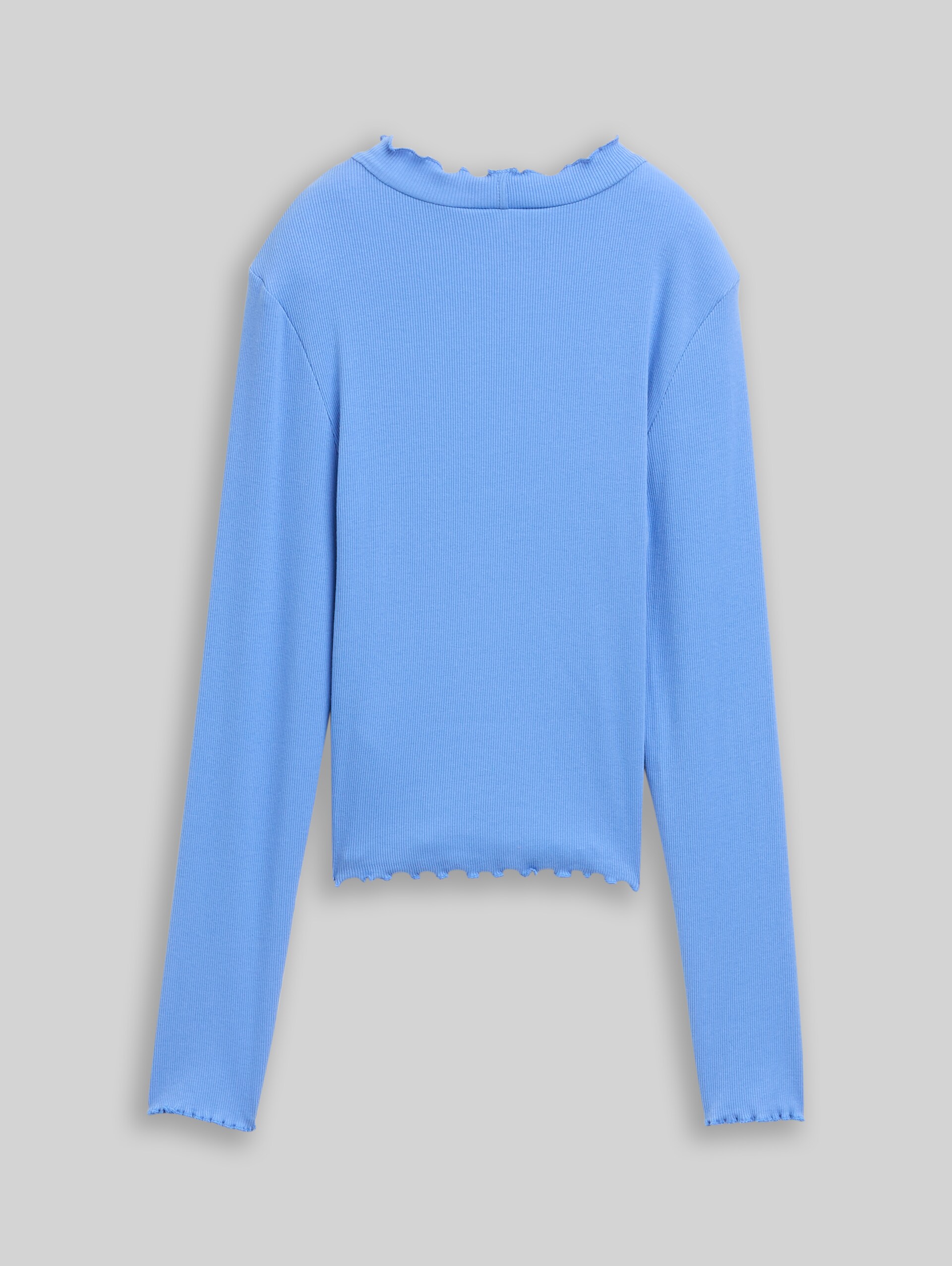 Cropped long-sleeved shirt with a ribbed texture - sicilian blue