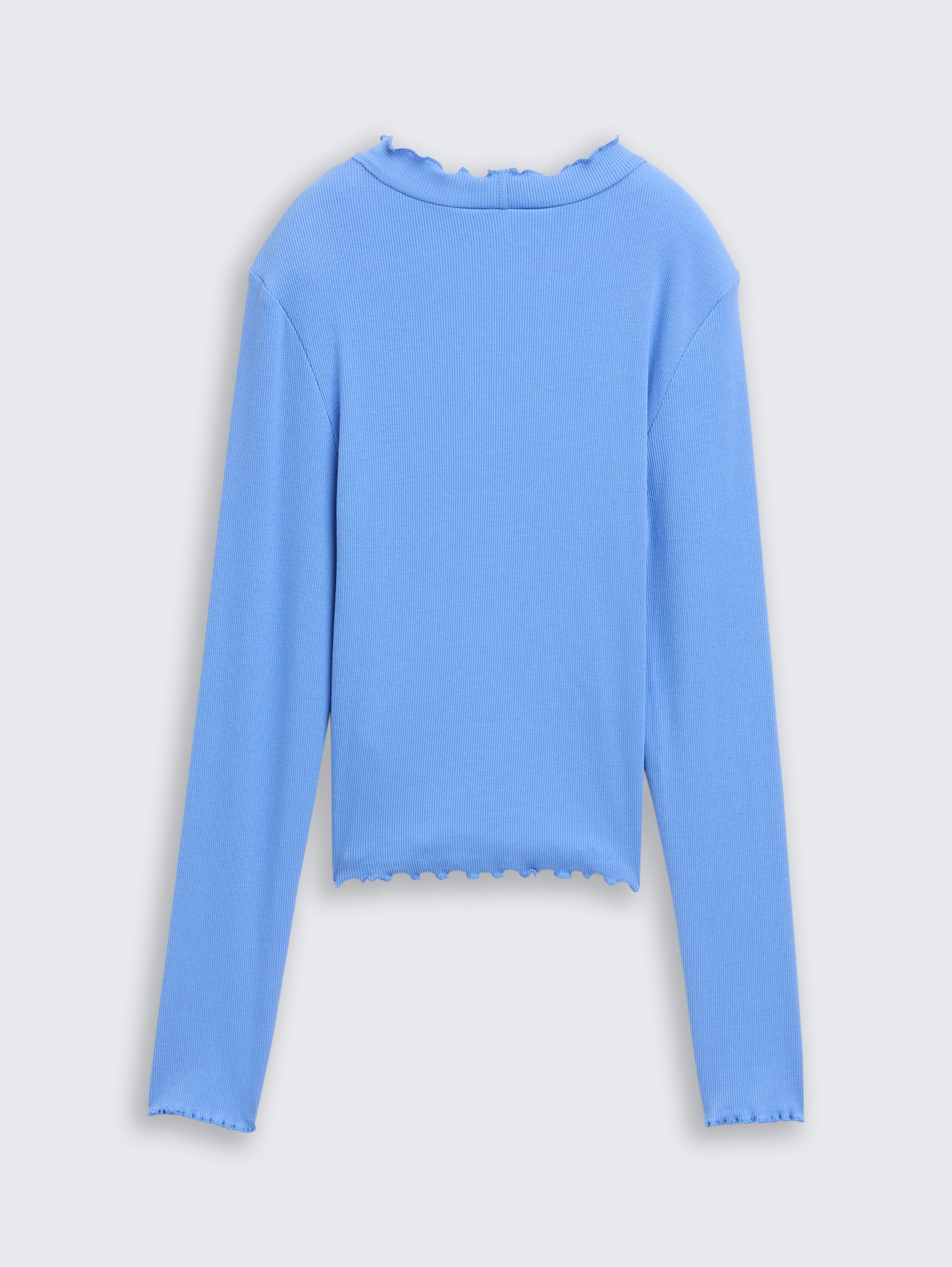 Cropped long-sleeved shirt with ribbed texture - sicilian_blue - 