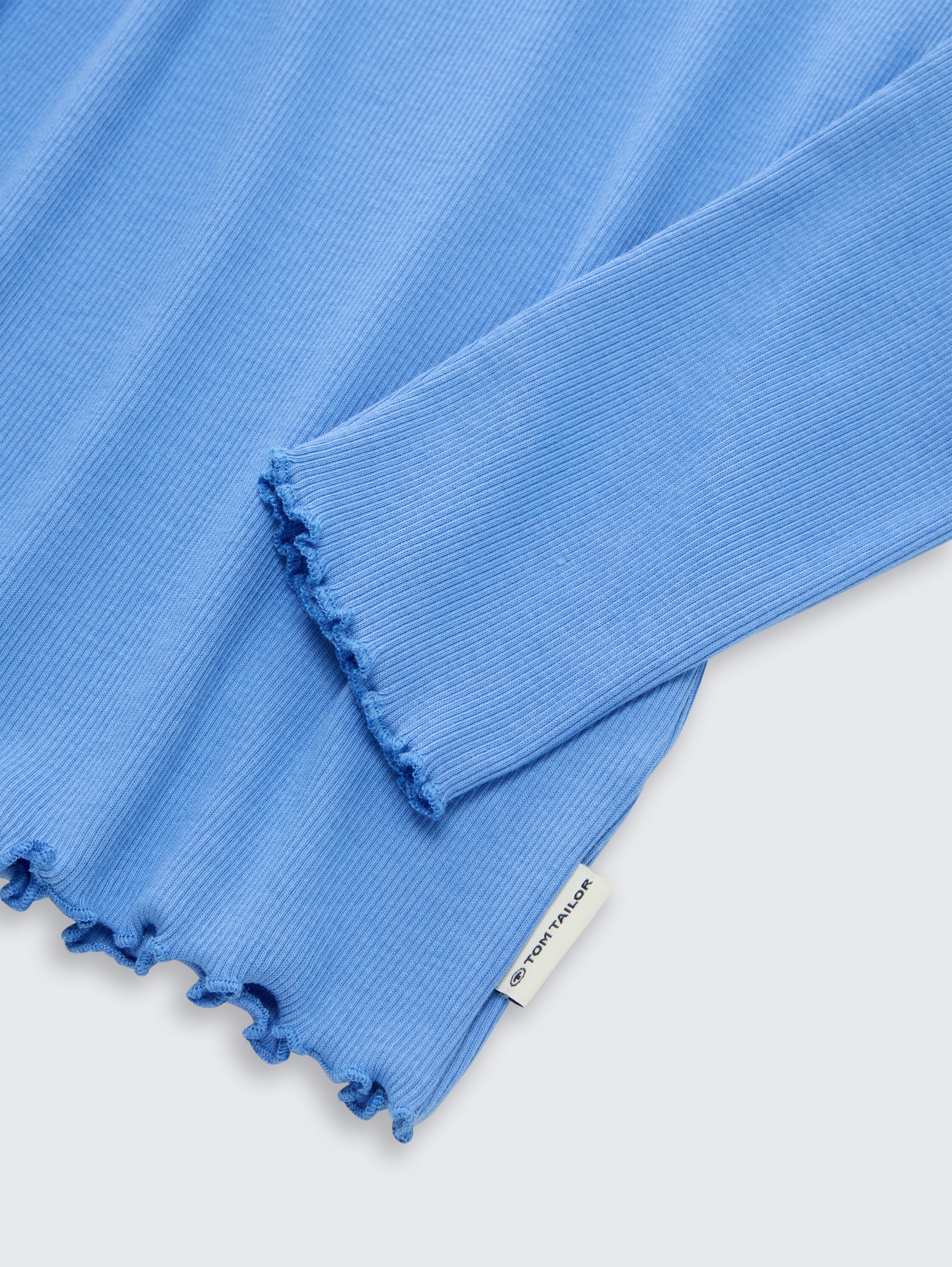 Cropped long-sleeved shirt with ribbed texture - sicilian_blue - 