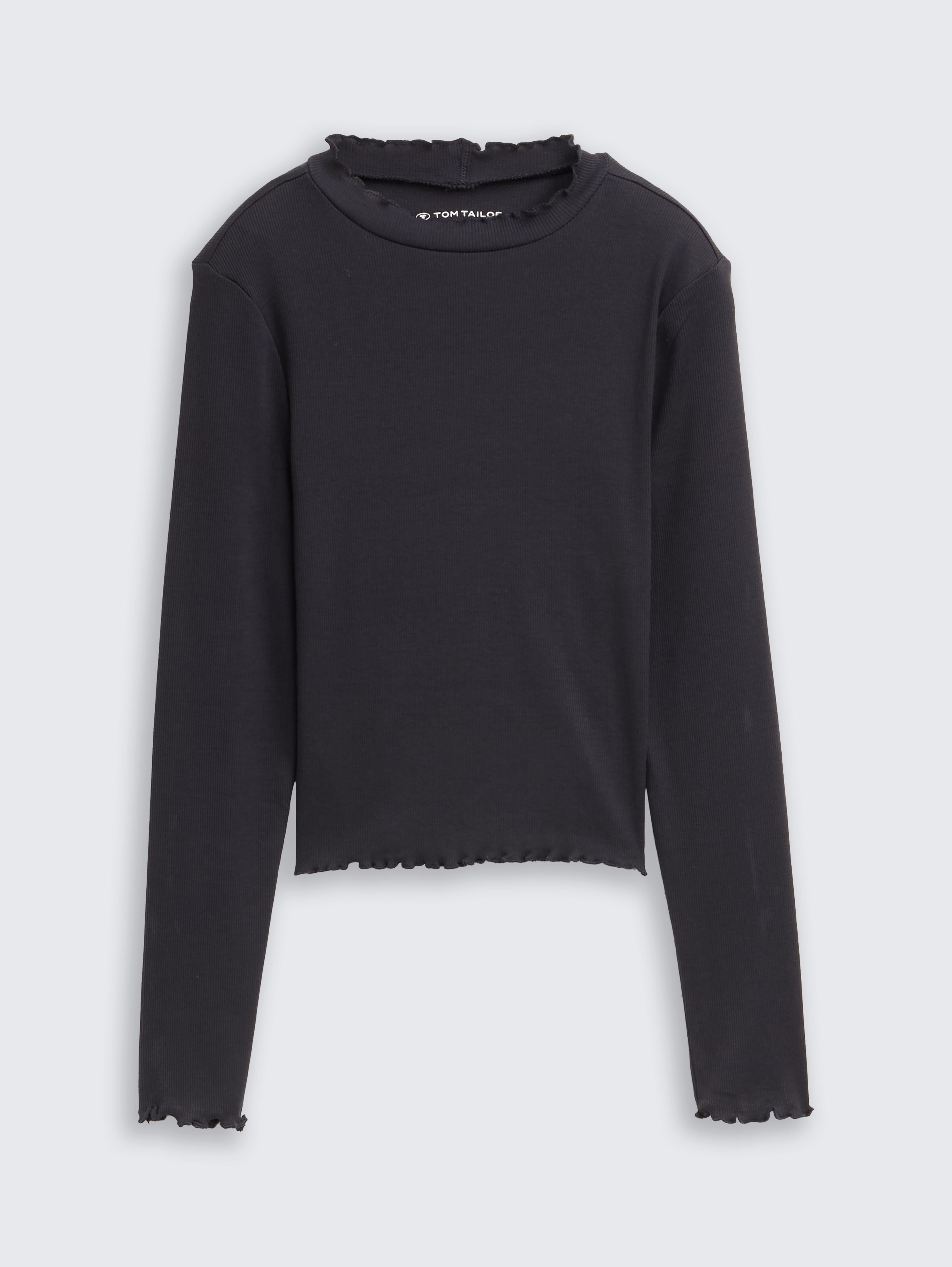 Cropped Langarmshirt mit Rippstruktur von Teen Girls, coal grey