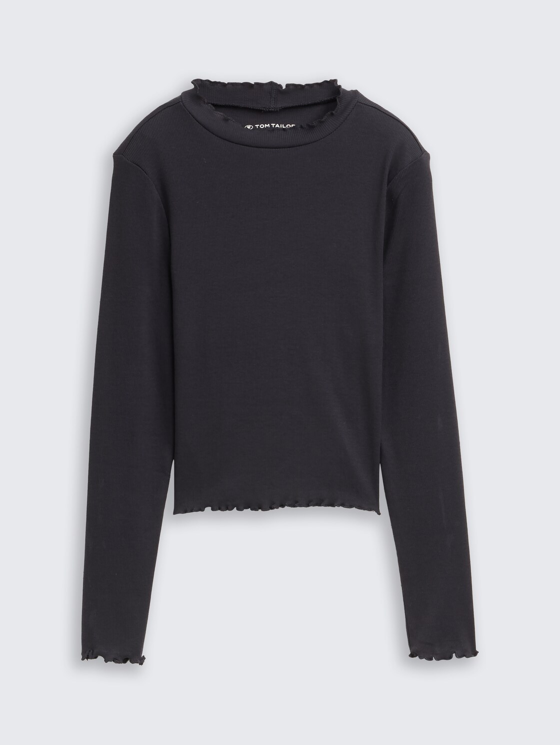 Cropped Langarmshirt mit Rippstruktur - coal grey - Vorder-Produkt-Ansicht