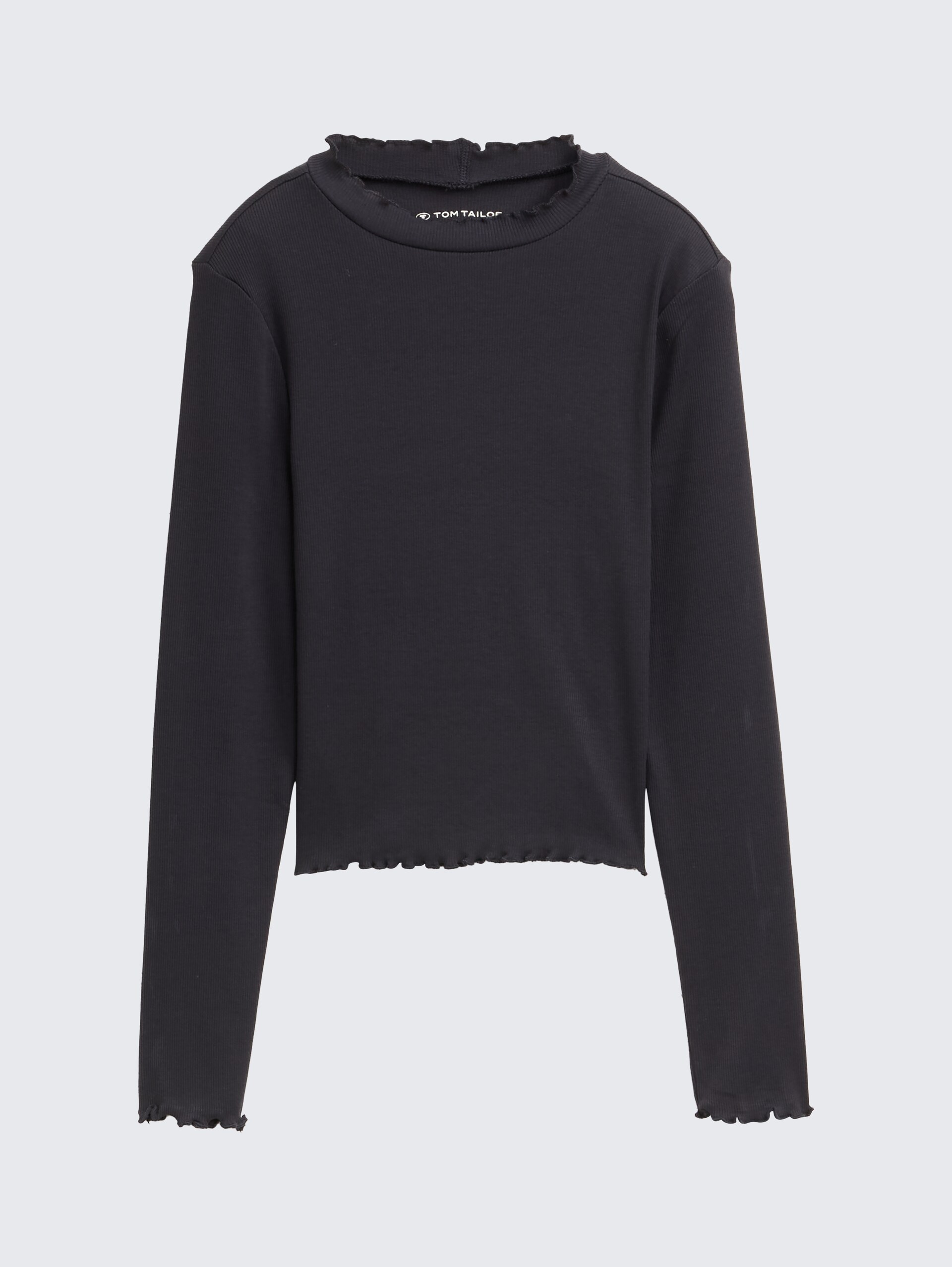 Cropped Langarmshirt mit Rippstruktur - coal grey - Vorder-Produkt-Ansicht