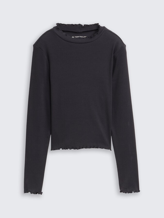 Cropped shirt met lange mouwen en geribde structuur door Teen Girls, coal grey