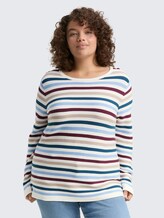 Plus Size - Strickpullover aus Bio-Baumwolle - teal colored ottoman knit - Ausschnitt Model-Vorderansicht