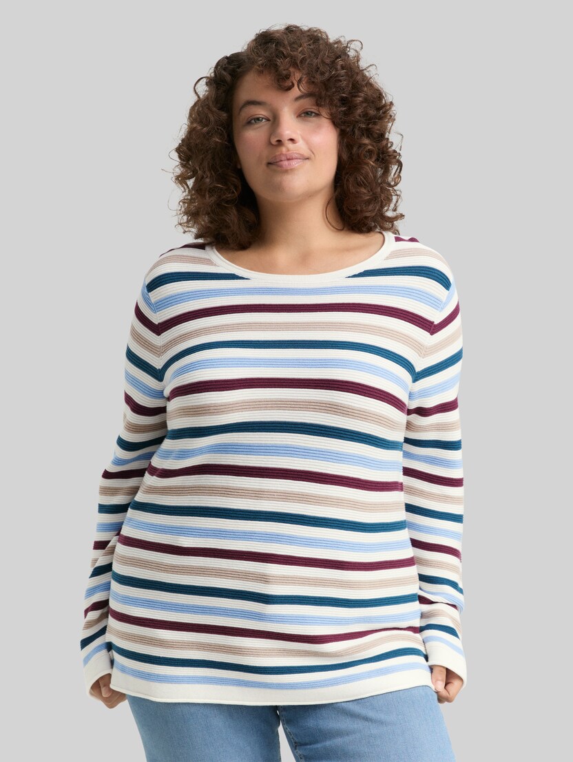 Plus Size - Gebreide trui van biologisch katoen door Women Plus Size, teal colored ottoman knit
