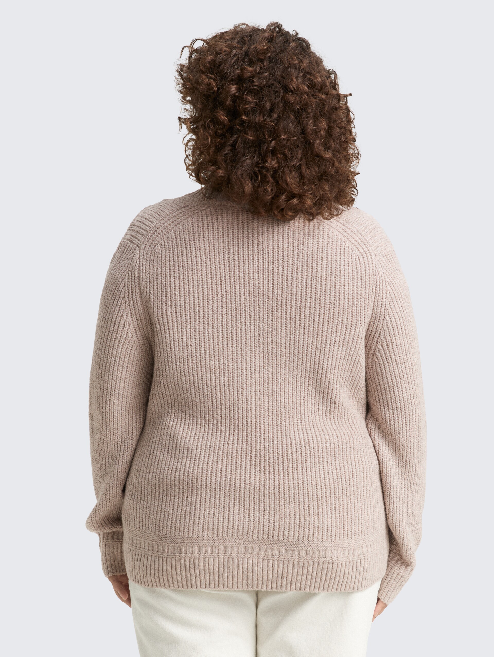 Plus Size - Ripp Cardigan mit V-Ausschnitt - soft taupe melange
