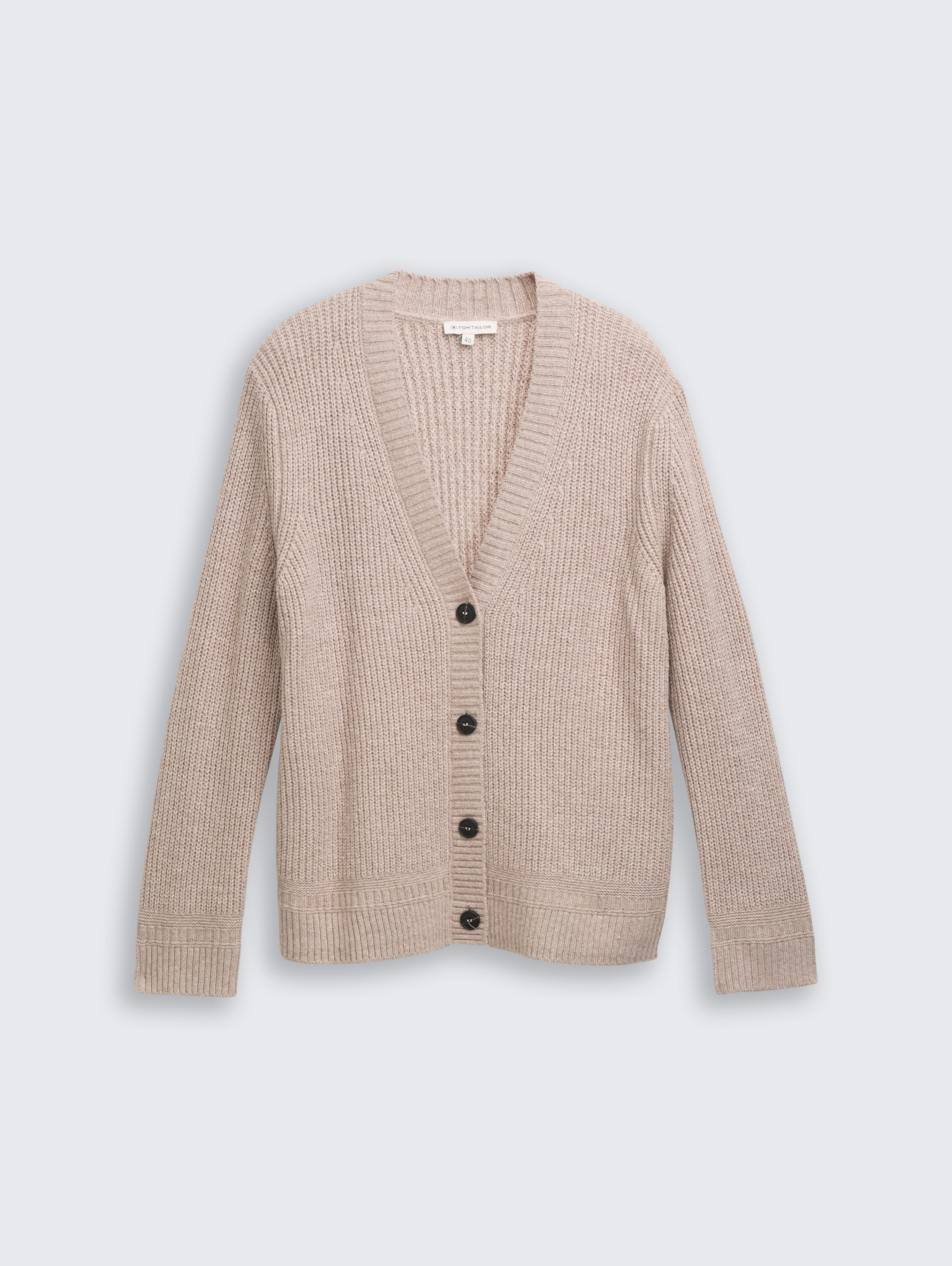 Plus Size - Ribbed cardigan with V-neck - soft_taupe_melange - 