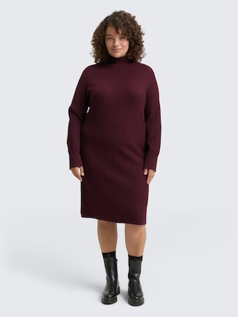Plus Size - Strickkleid mit Stehkragen von Women Plus Size, Dark Red Mélange