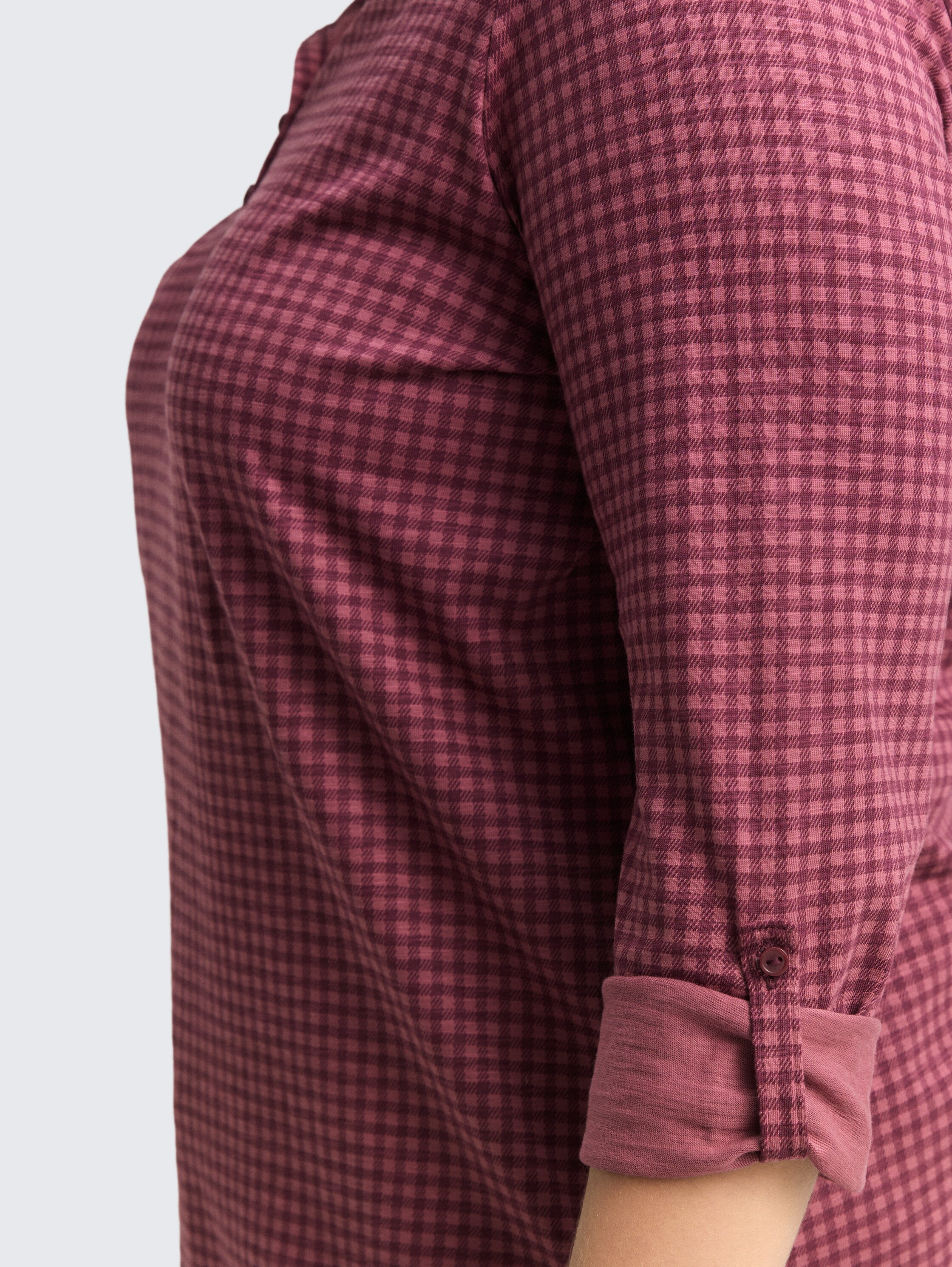 Plus Size - Henley blouse shirt with pattern - berry_bordeaux_vichy_print - 