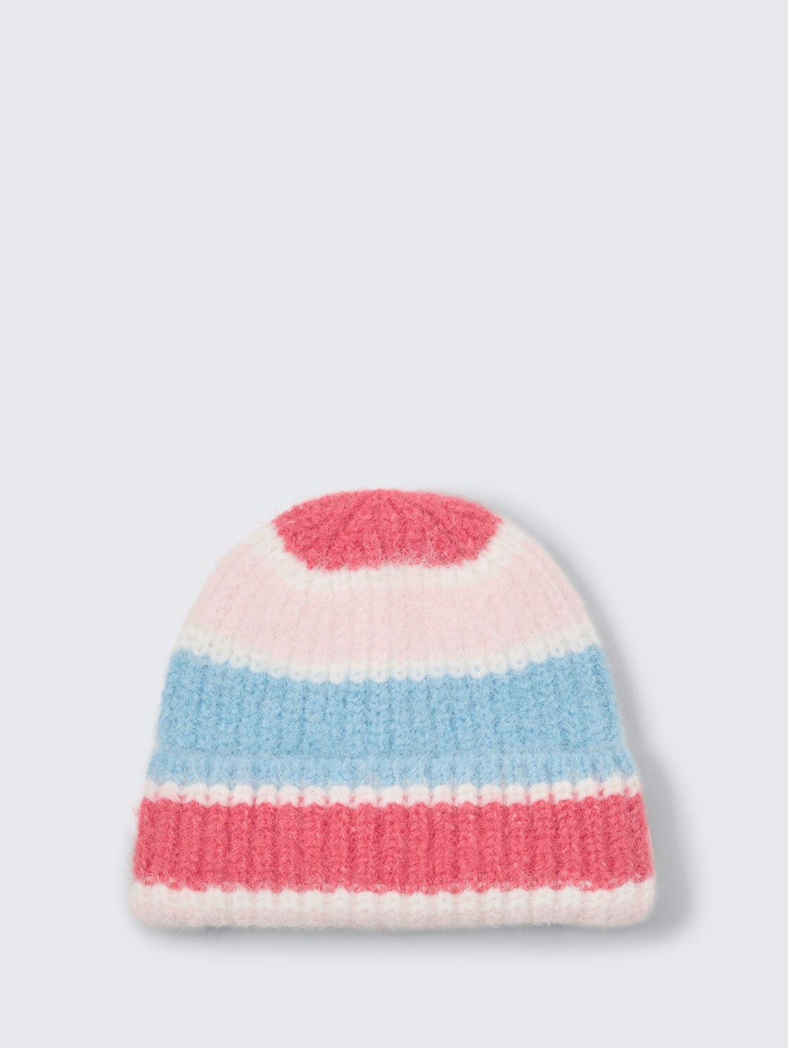 Beanie Mütze mit Streifenmuster - pink blue knit stripe - Vorder-Produkt-Ansicht
