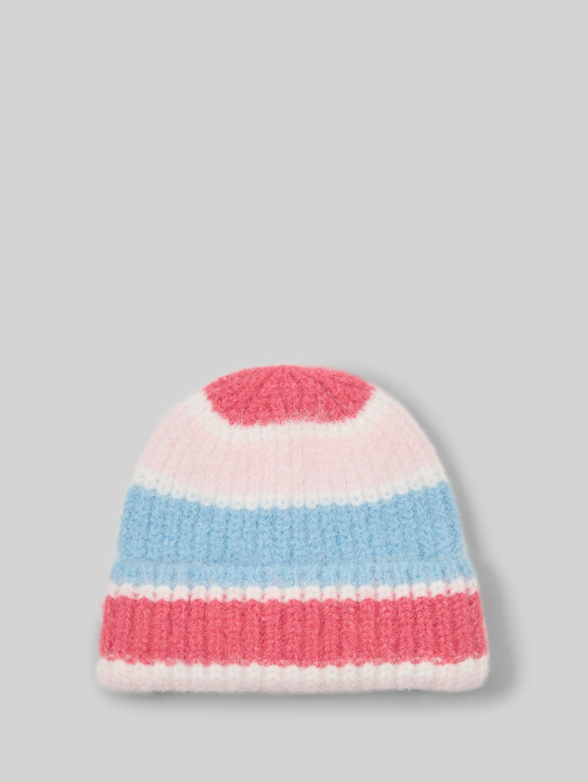 Beanie Mütze mit Streifenmuster - pink blue knit stripe - Vorder-Produkt-Ansicht