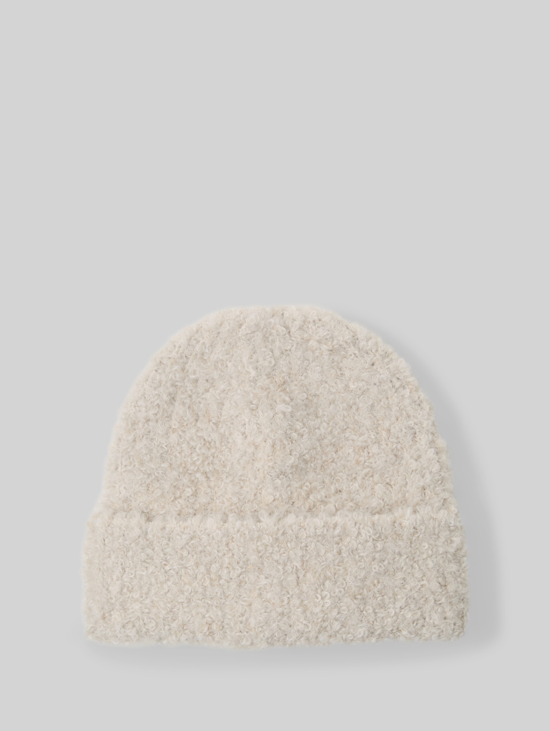 Bouclé beanie hat - sand stone beige melange - Front product view